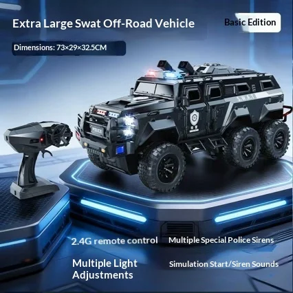 Generic Large Size Remote Control Swat Truck 2.4g Off Road Police Vehicle Model With Light Sound Effect Hobby Toy For Adults