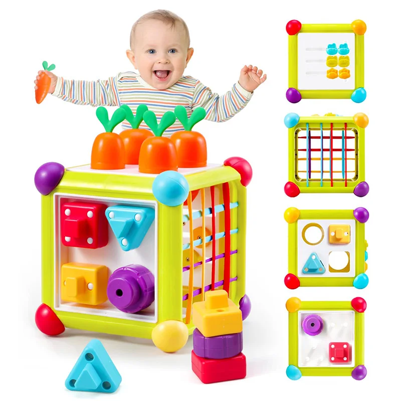 

6In1 Baby Activity Cube Children Shape Sorter Sensory Toys for 18M Toddlers Montessori Educational Toy Stacking Blocks Puzzles