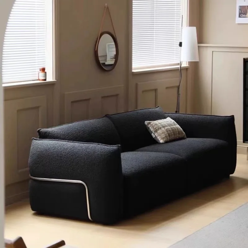 Small Steel Ring Straight Row Fabric Large, Medium And Small Apartment Living Room French Apartment Three People Black Bauhaus C