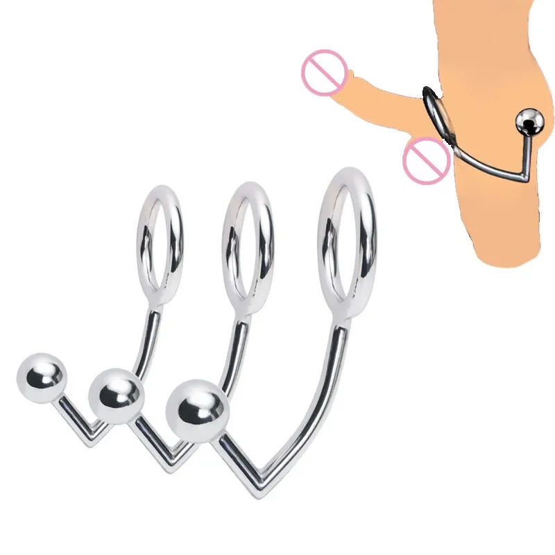 Stainless Steel Metal Penis Hook Ring Penis Bondage Single Ball Plug Anal Hook Dilator BDSM Bondage Chastity Lock Gay Sex Toy