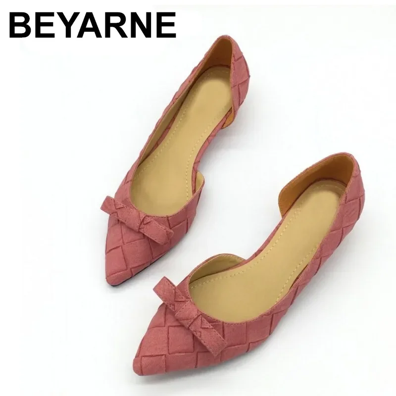 BEYARNE Toe Women Bowtie Pumps Spring Autumn Slip-On Woman D\'Orsay Low Heel Pumps Shoes Ladies Spike Heels Single Shoes