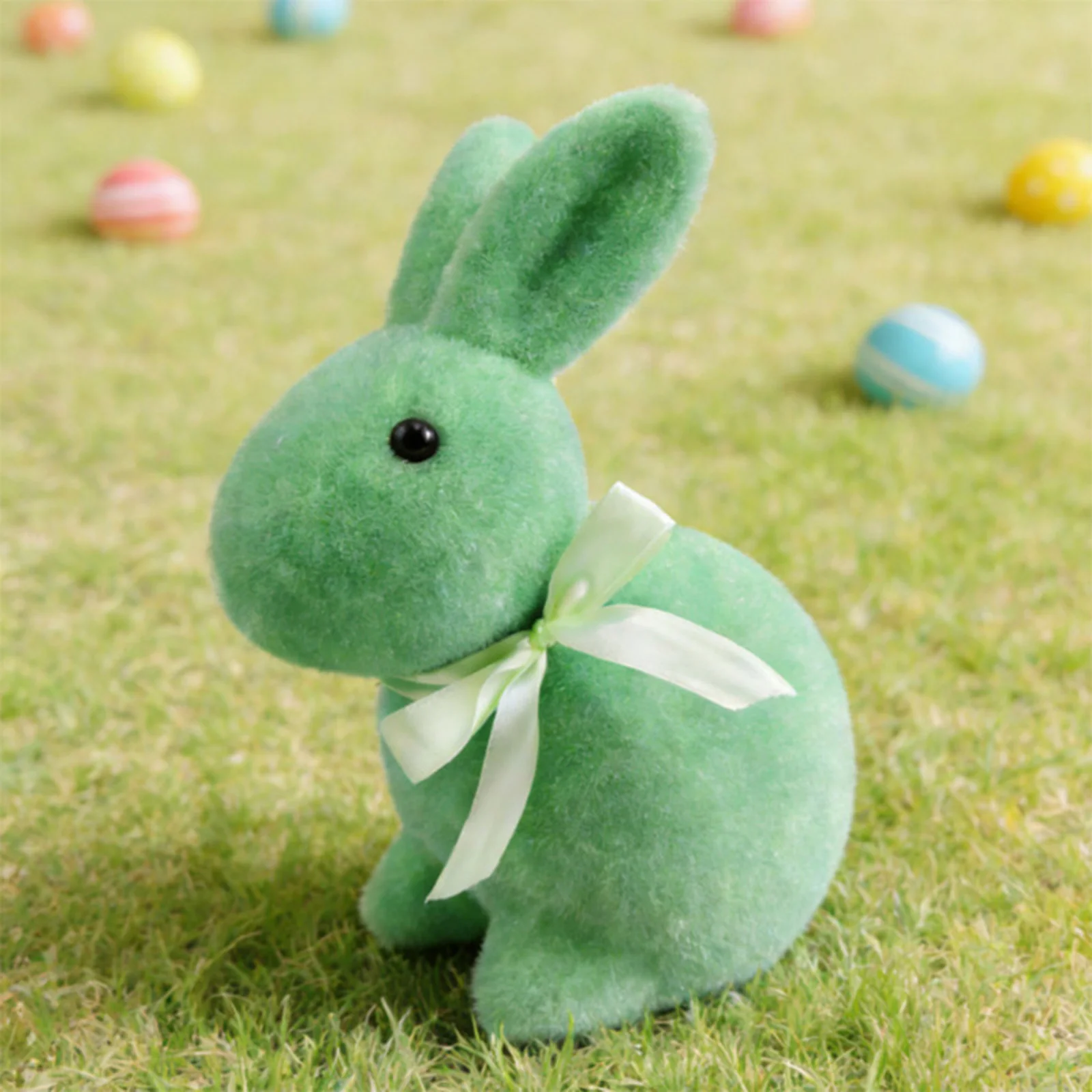 Easter Bunny Ornament, Cute Standing Flocking Desk Ornament Home Decor Basket Stuffer Present