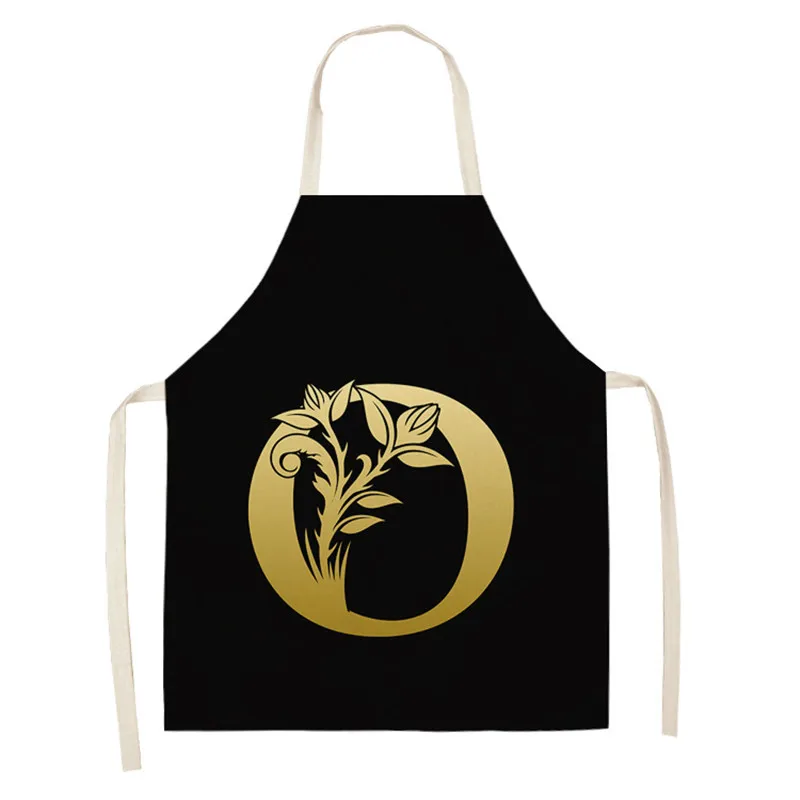 Letter Apron Black Golden Flower Kitchen Aprons for Women Cotton Linen Bibs Household Cleaning Pinafore Home Cooking