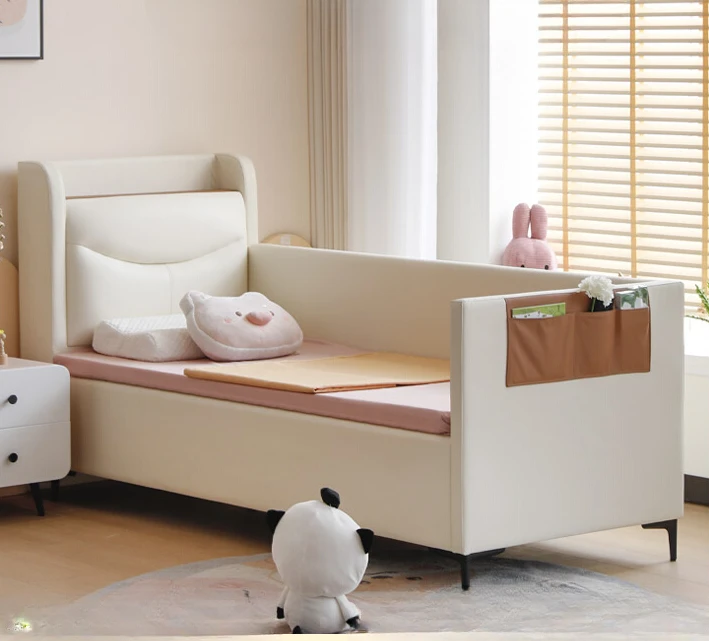 Splicing bed, silicone leather bed, solid wood bed, baby bed