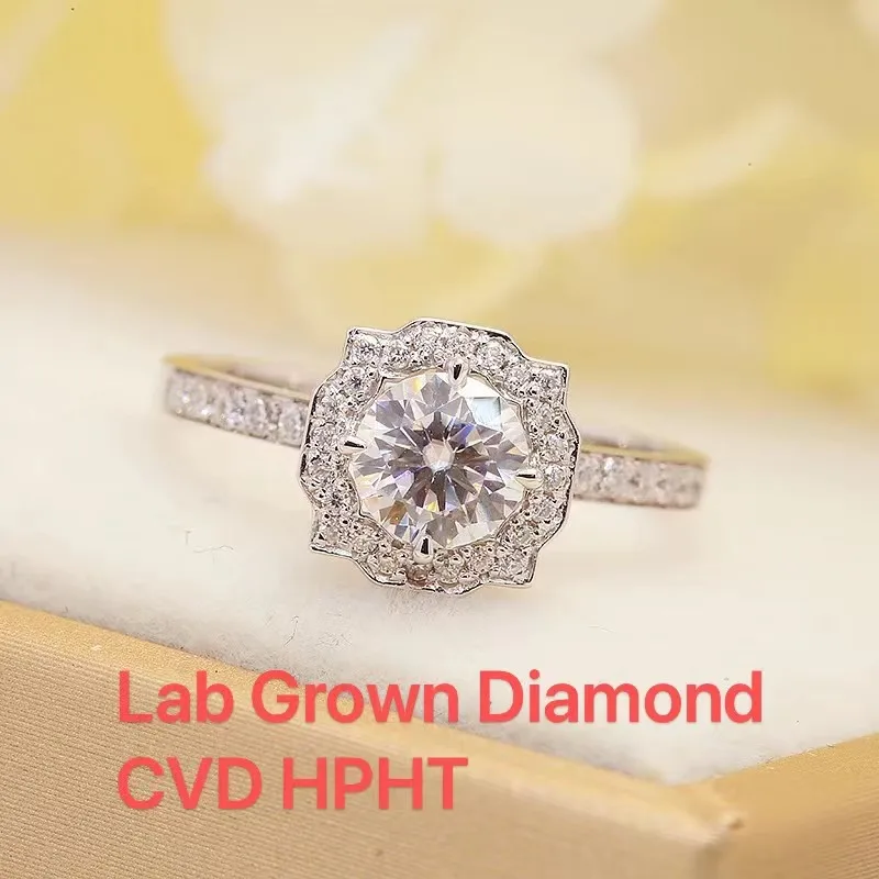 1ct 14k White Gold DEF Color VS Round Cut CVD HPHT IGI Lab Grown Diamond Engagement Wedding Ring CVD HPHT Jewelry for Women