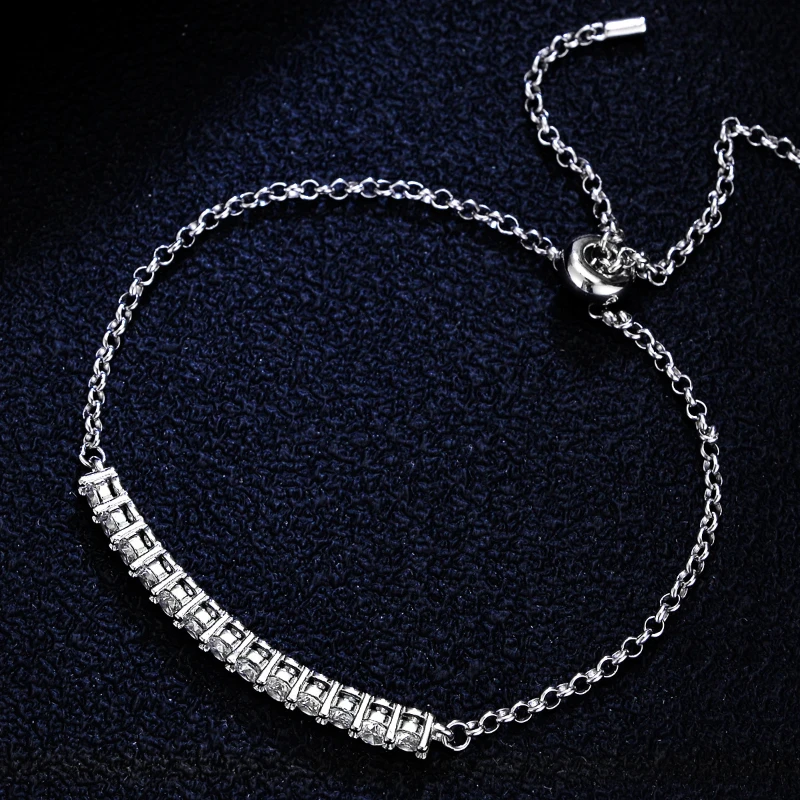 925 Silver Bracelet 1.3 Carat D Color Moissanite Diamond Row Chain&linkBracelet Women Anniversary Gift Free Shipping