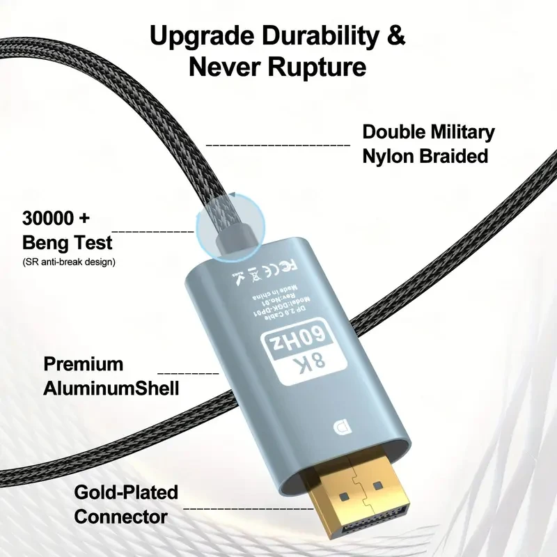 8K Displayport Kabel Hbr3 Ondersteuning 32.4Gbps, Hdcp 2.2, Hdr10 Freesync G-Sync Voor Gaming Monitor 4070 4080 Grafische Pc