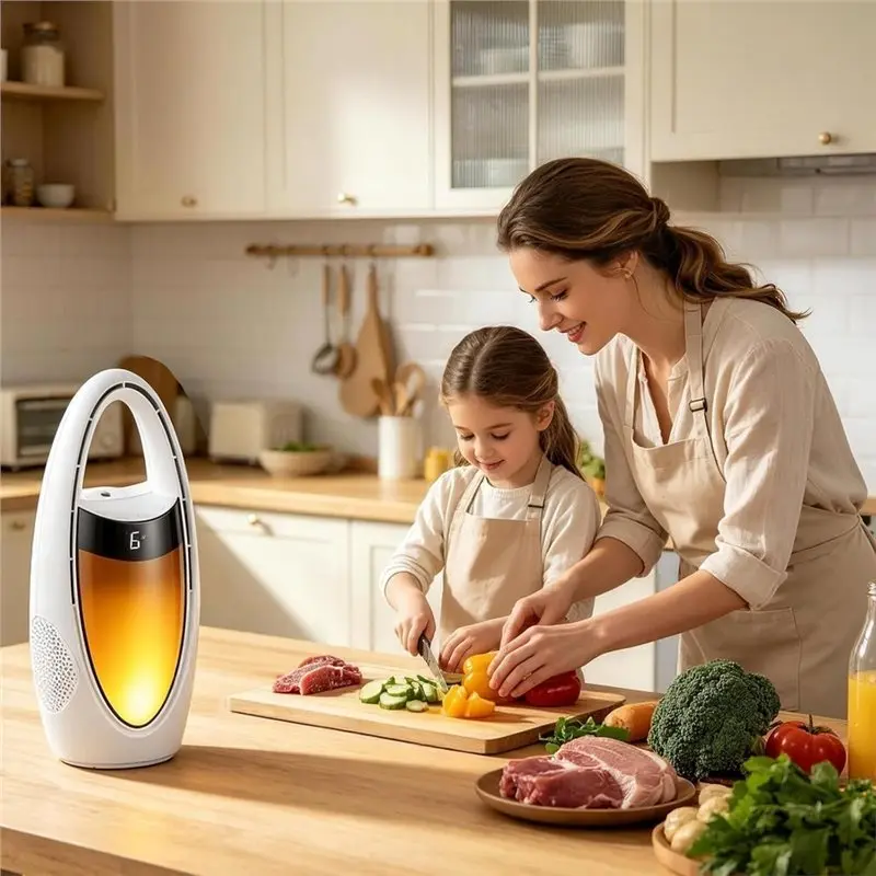 BABZ Portable Bladeless Tower Fan, 9 Speeds 70° Oscillation Water Cooling LED Night Light, Battery Powered Rechargeable for