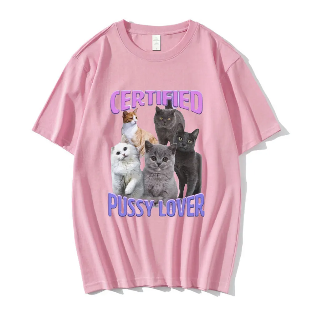 Certified Pussy Lover Cat Meme T Shirt Men\'s Fashion Casual Short Sleeve T-shirt Fashion Vintage Oversized T-shirts Streetwear