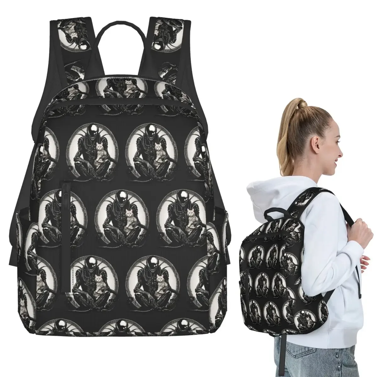 

Xenomorph And A Cat Backpack Student BookBag Kids School Bag Laptop Shoulder Bags Men Women