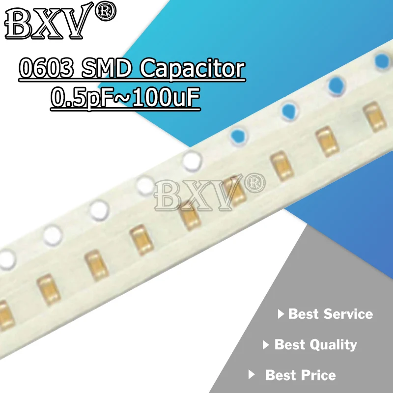 100PCS 0603 SMD Chip Multilayer Ceramic Capacitor 0.5pF - 22uF 10pF 22pF 100pF 1nF 10nF 15nF 100nF 0.1uF 1uF 2.2uF 4.7uF 10uF
