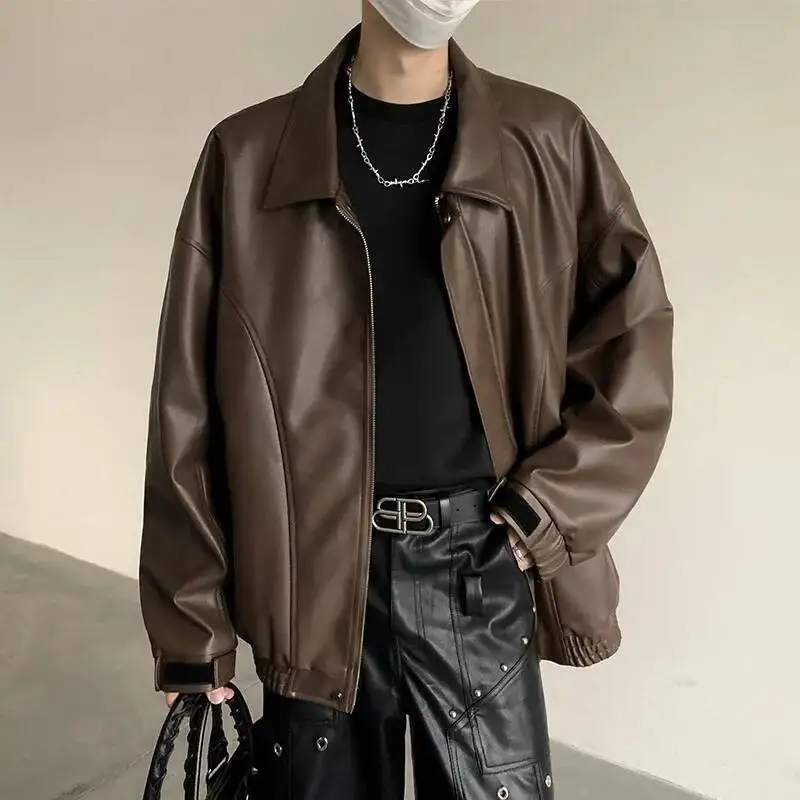 

Man Bomber Leather Jacket 2026 Spring Autumn Men S PU Jacket Dust-Resistant Trendy Loose Basic Biker Leather Outerwear