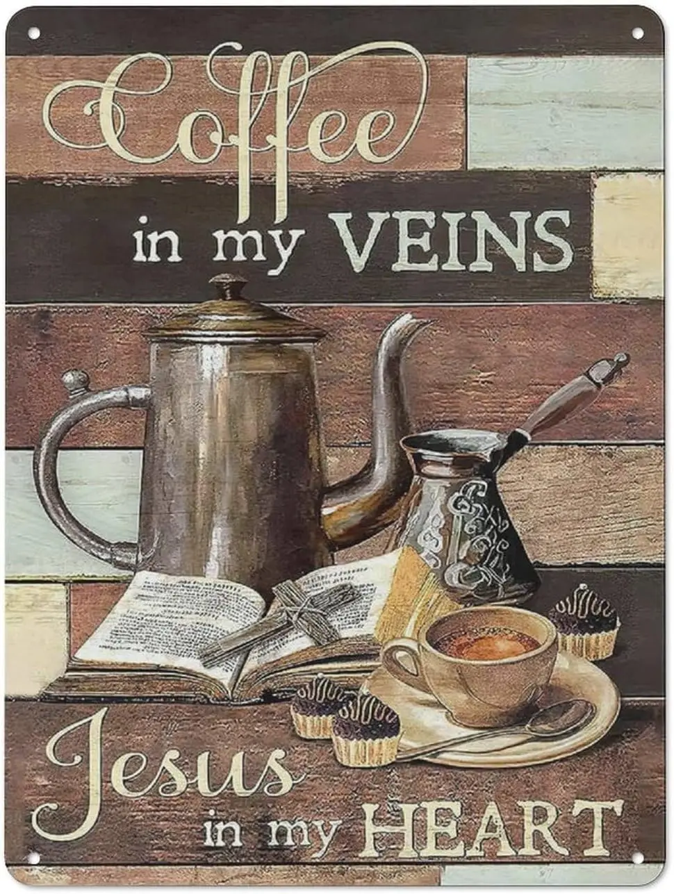 1p,Rustic Metal Tin Sign Vintage Christian Coffee Decor Wall Art Religion Coffee In My Veins Coffee Sign Cafe Kitchen Pictures W