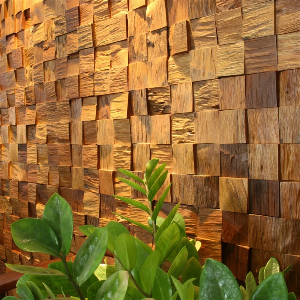 Weathered Old Ship Wood Mosaic Tile Background Wall Wooden Home Decoration Tile Wall Stickers Decorative Solid Wood Mosaic