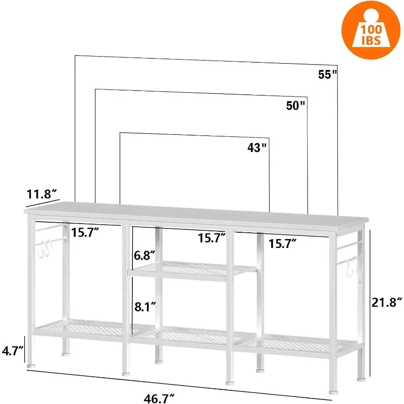 TV Stand for TVs up to 55 Inch, Entertainment Center with Open Storage Shelves, TV Media Console Table with Soundbar Shelf