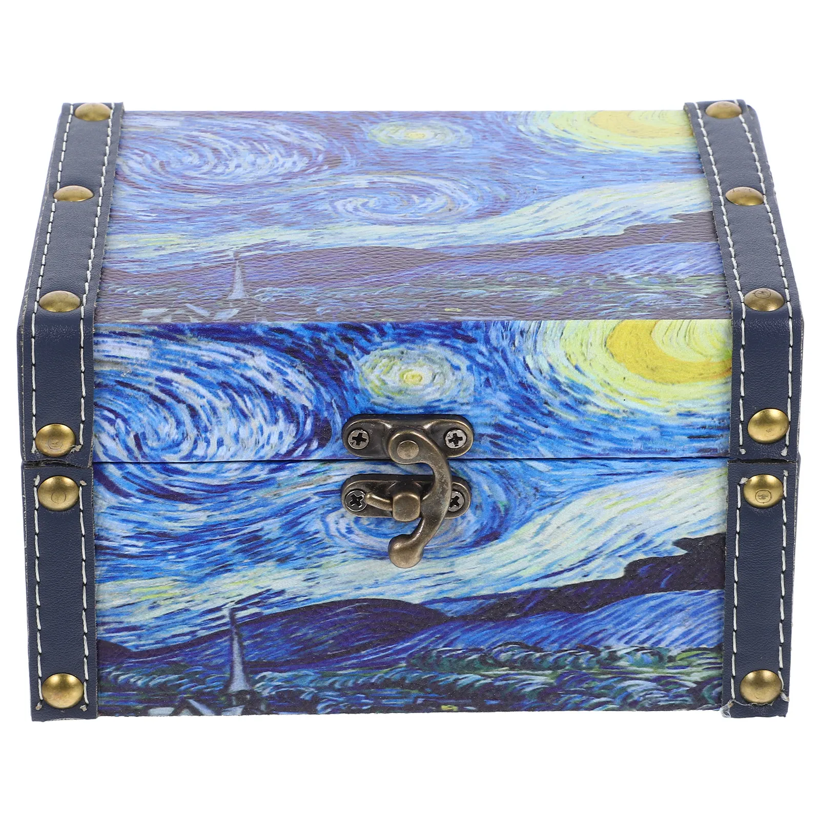 

Oil Painting Style Wooden Storage Box Decorative Jewelry Organizer Large Treasure Chest Box for Home Desktop Storage Unique