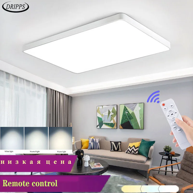 Modern LED living room ceiling lamp remote control dimming bedroom dining ceiling light black and white square/long line indoor