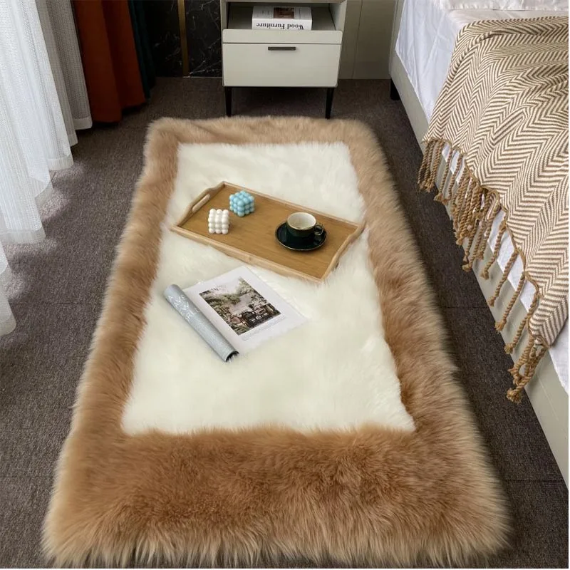 Pink Color Faux Sheepskin Bedside Carpet Warm Hairy Wool Carpet Fluffy Area Rugs Washable Sofa Chair Cushion Rugs Bedroom Carpet