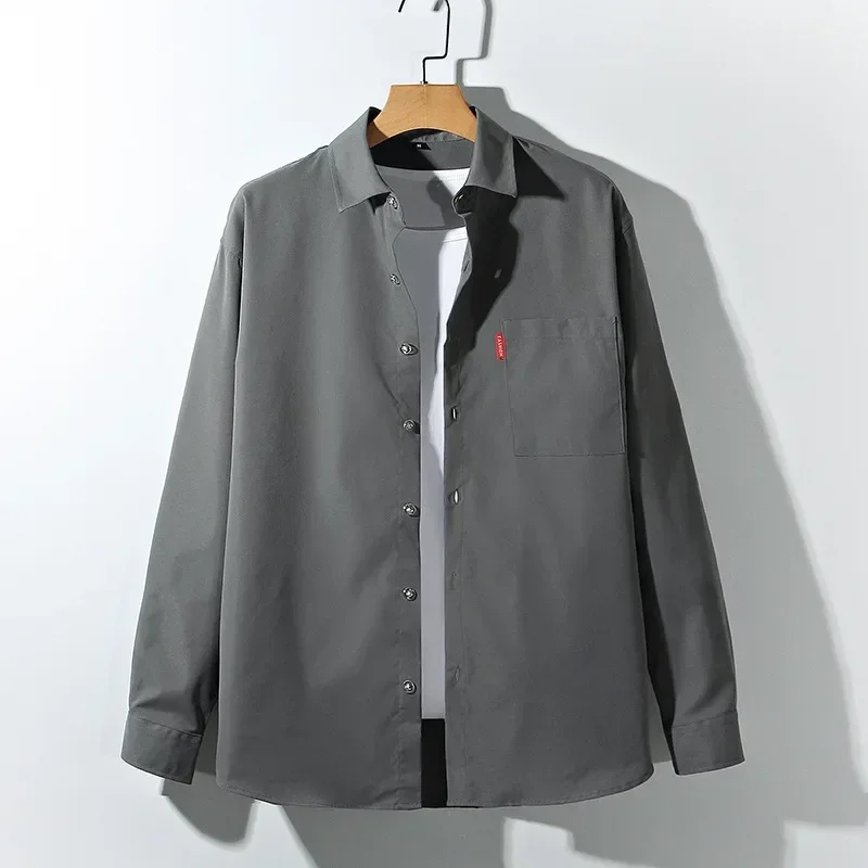 Luźna koszula z długim rękawem w jednolitym kolorze, styl Hong Kong, modna odzież wierzchnia, kurtka męska, nowość na lato.