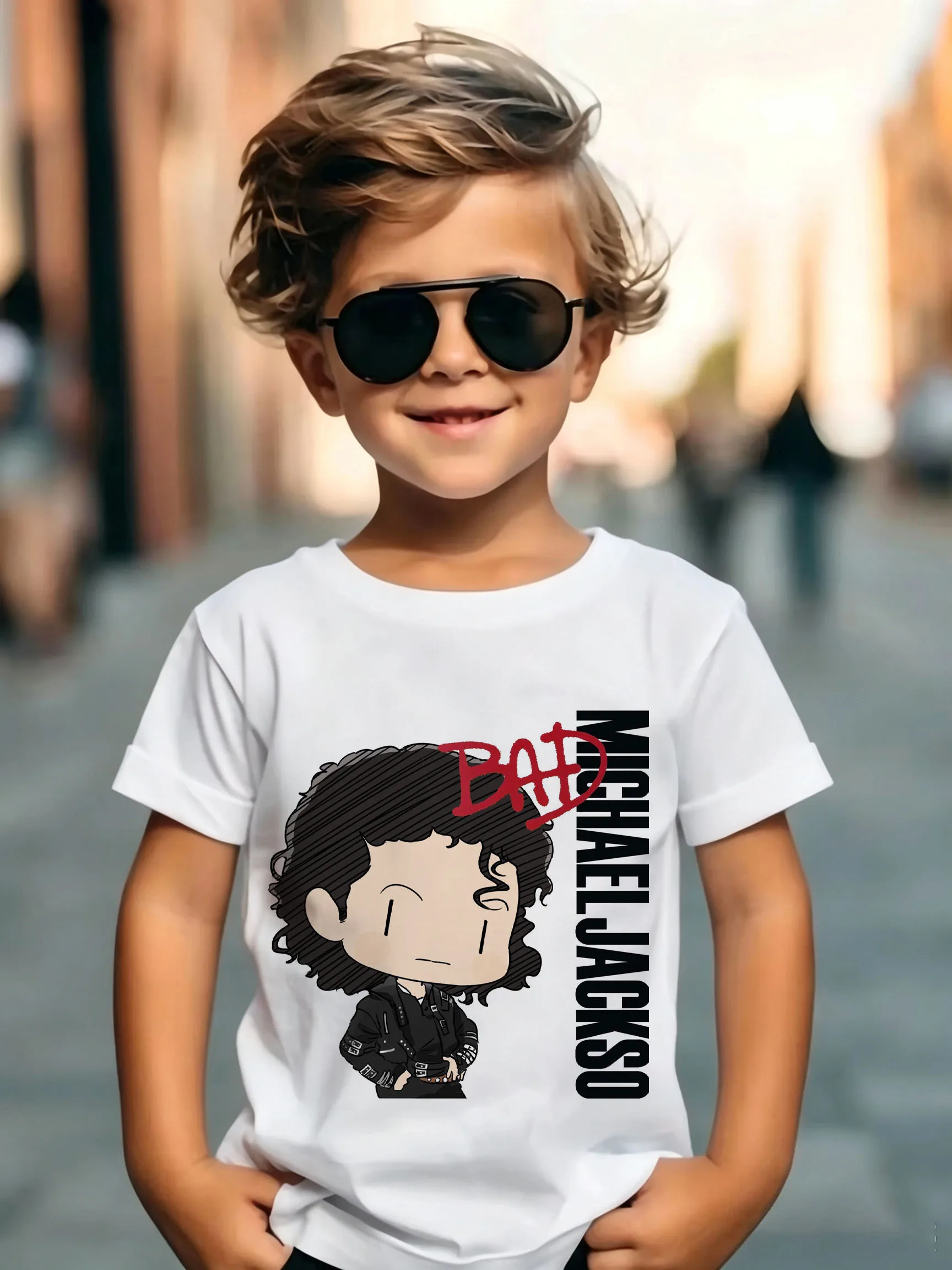Kids Michael Jackson Rock N Roll T-Shirt Children's Fashion Crew Neck Top Summer Casual Clothes for Baby Boys And Girls