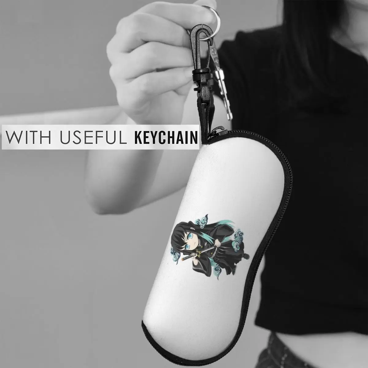 Chibi Mist Pillar Muichiro Tokito Shell gafas caso Protector gafas de sol caja mujeres hombres suave gafas bolsa bolsa