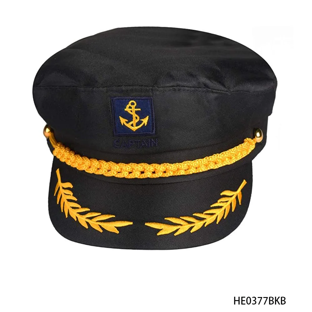 PESENAR Chapeau naval noir de style capitaine avec emblème d'ancre pour accessoire de cosplay et de costume