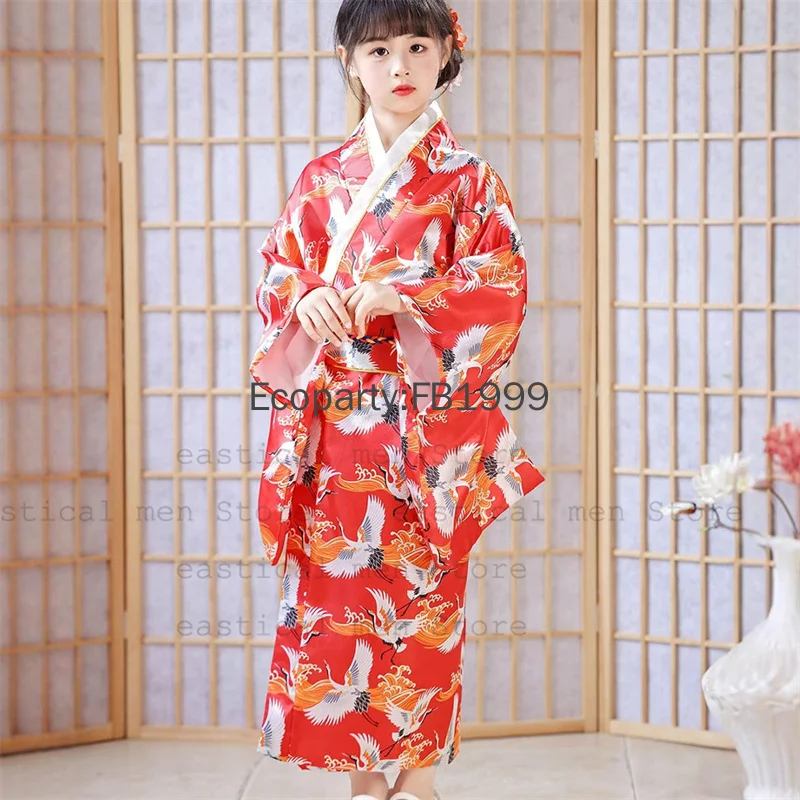 بدلة كيمونو يابانية تقليدية للأطفال للفتيات جميلة كرين ساكورا مطبوعة يوكاتا رداء كيمونو للأطفال مع زي أداء أوبي #2