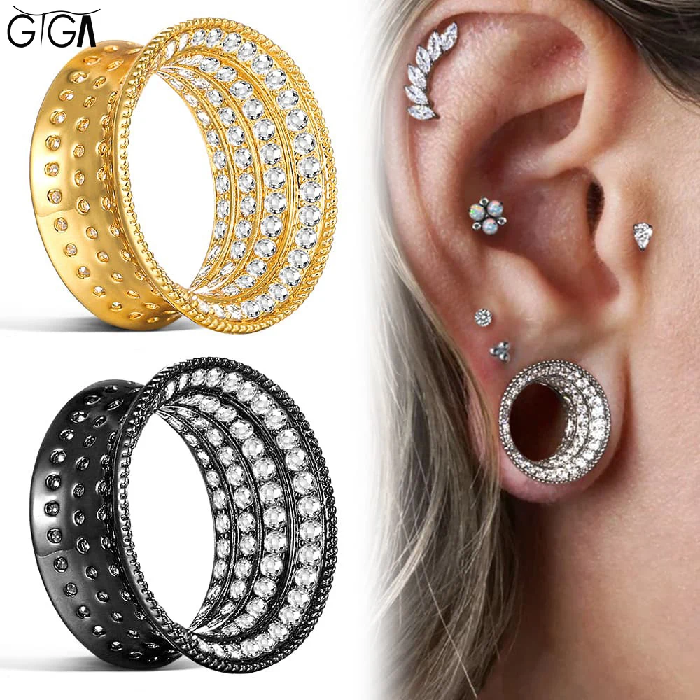 Giga 2er-Set Luxus CZ Ohrstöpsel Tunnel Expander Messing Double Flare für Ohrdehnung Körperschmuck Gauges Ohrringe