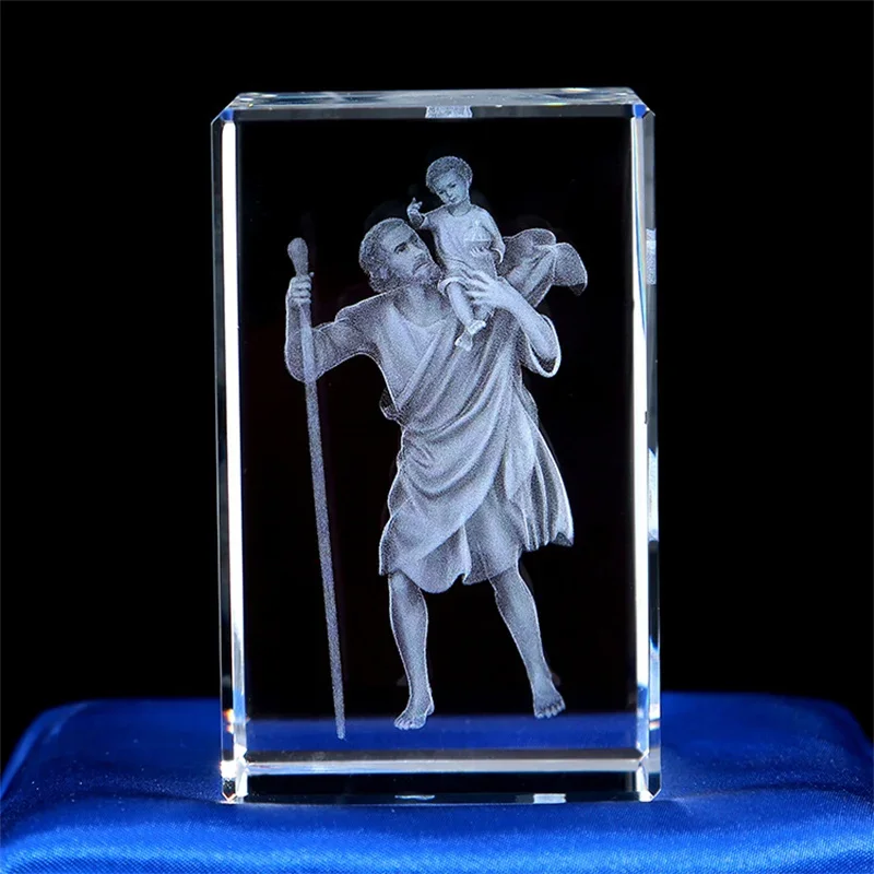 3D K9 Crystal Cube Christian Jesus Cross Figurine Home Decor Virgin Mary Laser Engrave Crystal Religious gifts for women\'s birth