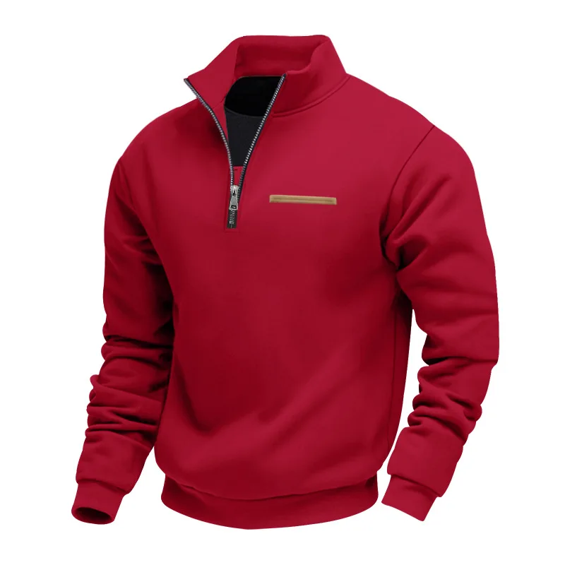 Amerikanischer Herbst- und Winter-Herrenpullover aus schwerem Fleece mit langen Ärmeln, halbem Reißverschluss, lockerem Schnitt und Stehkragen – Detail 10