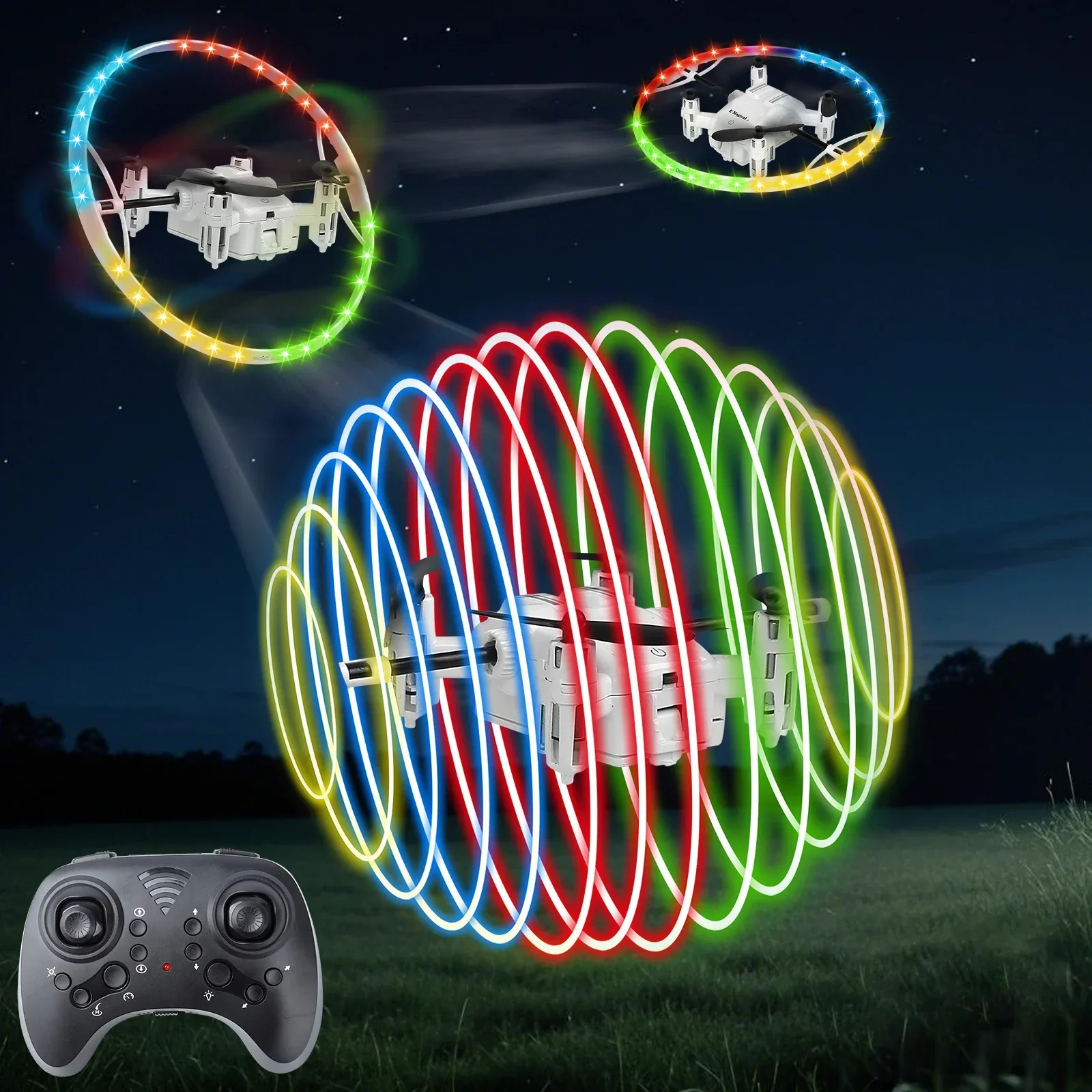 

Rc Drone with Cool Led Light 2.4G Remote Control Stunt Aircraft Quadcopter Dazzling Light Children's Flying Toys