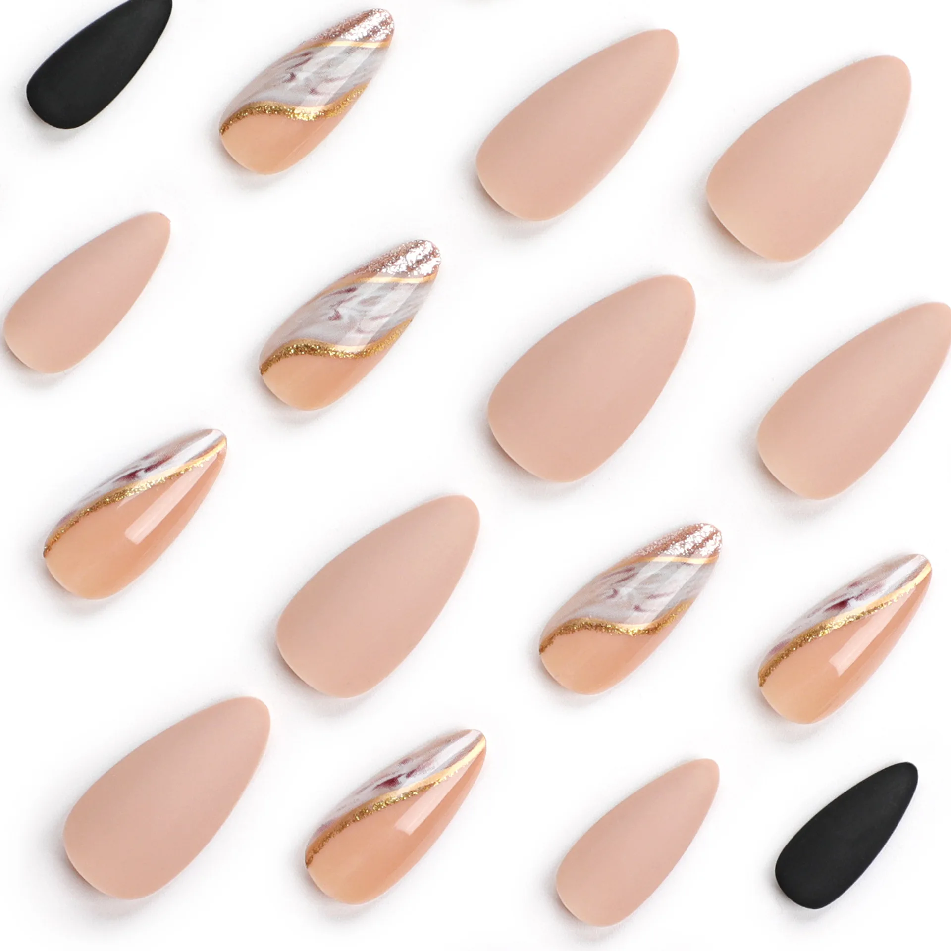 24 stuks amandel valse nagel gouden gebogen schaduw glitter mat draagbare handgemaakte manicure nep nagel