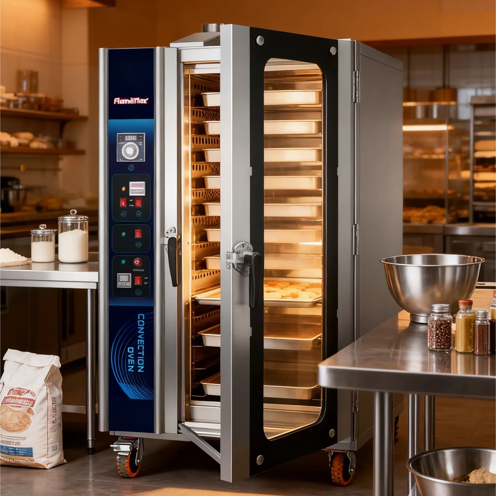 Horno eléctrico Para Panaderia de 12 bandejas, horno de convección de Gas de circulación de aire caliente grande de alta producción con carrito Para pastel