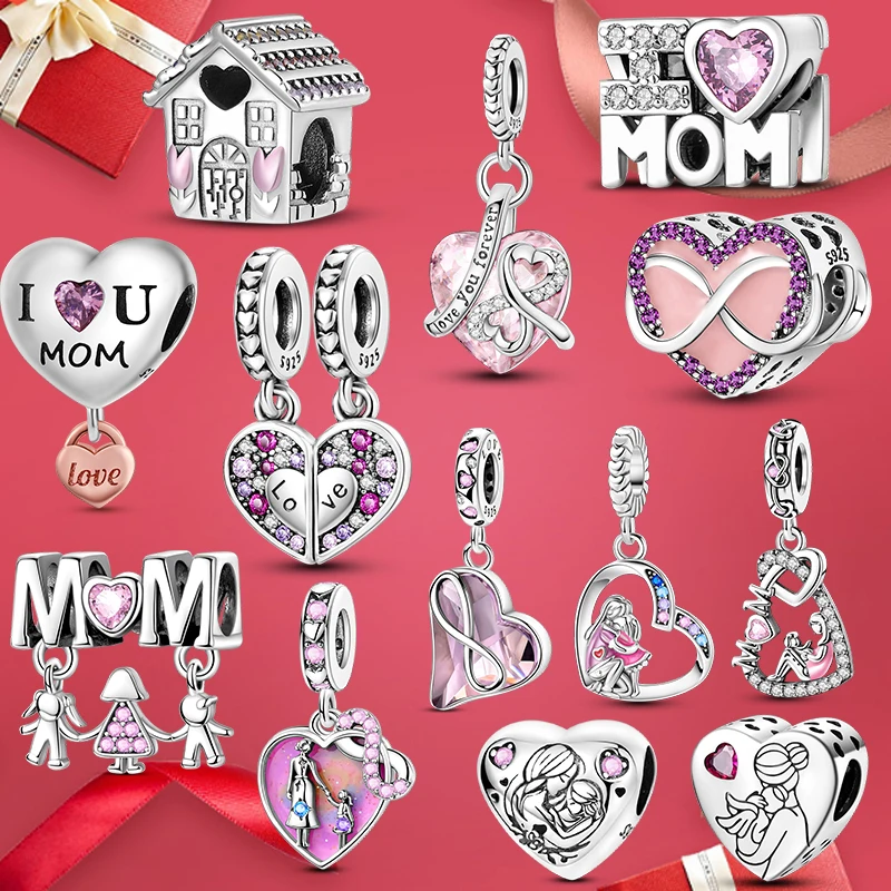 925 Silver Charms Love Mom Mother Family Pendant Charms Beads Mother's Day Fit 925 Original Bracelet DIY Woman Jewelry Gift