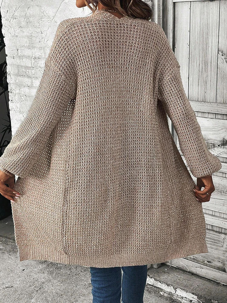 เสื้อคลุมคาร์ดิแกนผู้หญิงสีเบจ - Longline Cardigan Knit บทวิจารณ์และราคา