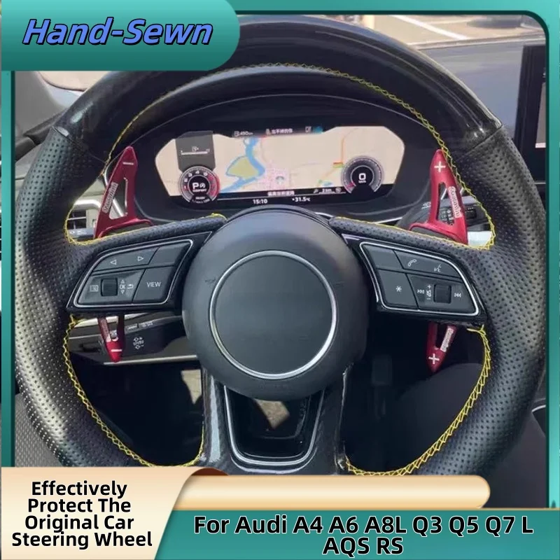 

Car Steering Wheel Cover Hand-Sewn Microfiber Leather For Audi A4 A6 A8L Q3 Q5 Q7L AQS RS Car Interior Accessories