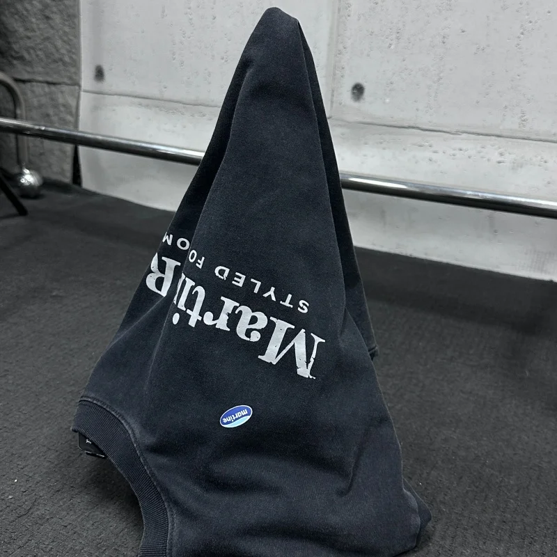 

Ретро-футболка Martine Rose, черная, с эффектом потертости, оверсайз, в стиле High Street Fashion