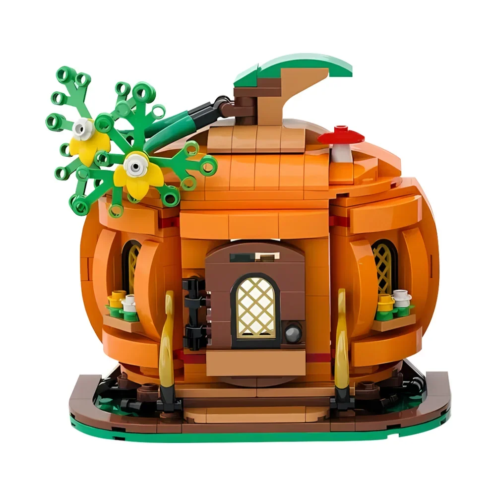 MOC The Pumpkin Cottage بنة مجموعات لطيف اليقطين منزل DIY تصميم سطح المكتب الديكور لعبة الطوب هدية الهالوين للطفل #3