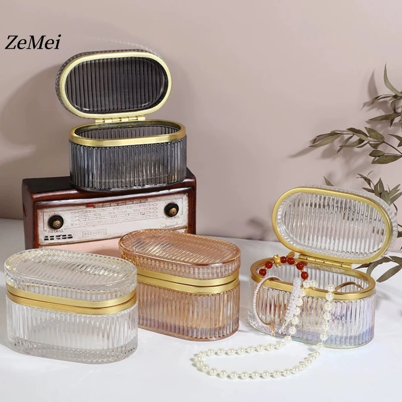 Glass Storage Jar,Jewelry Organizer Candy Glass Jar, With Lid Home Dustproof Box Semi-Transparent Container Home Decoration