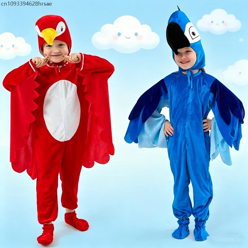 

Enfant Parrot Bird Animal Onesie Cosplay Costume Blue Red Colorful Feather Mädchen Junge Holiday Party Stage Performance Outfits