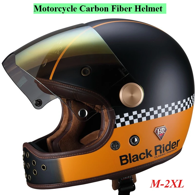 BEON Carbon Fiber Motorcycle Helmet Retro Full Helmet Men Women Four Season Universal Helm