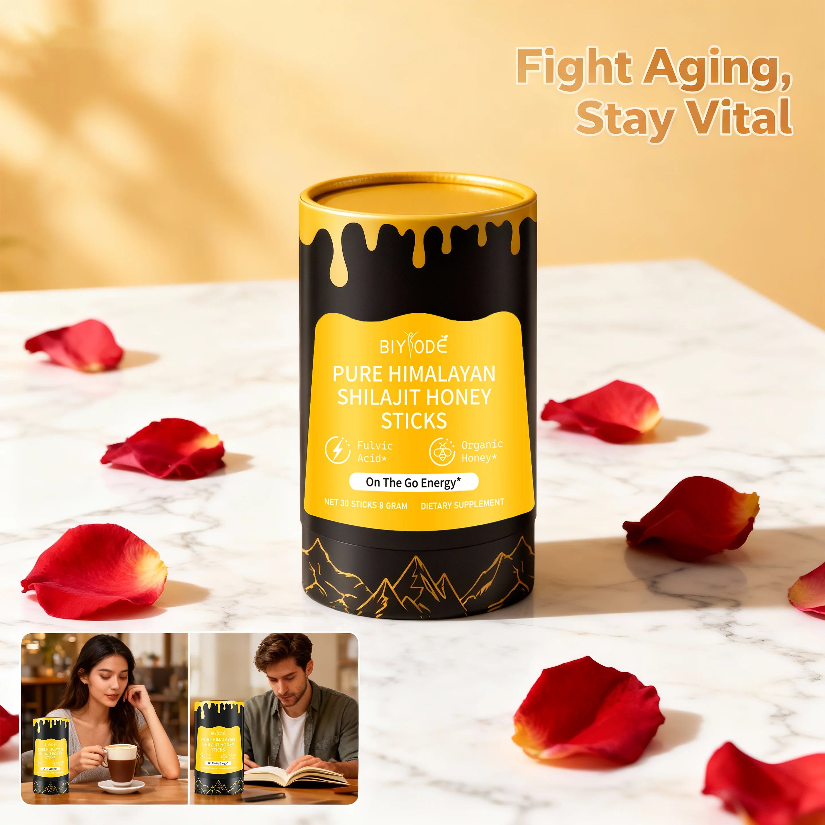 【BIYBODE】 أعواد عسل شيلجيت 760 جرام 2 عبوة من مستخلص عشبي للحيوية والعافية