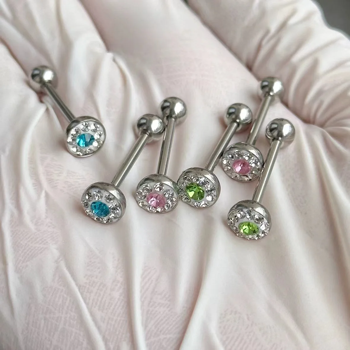 1pc Soft Pottery Mud Diamond Tongue Stud European and American Tongue Ring Piercing Human Body Puncture Jewelry