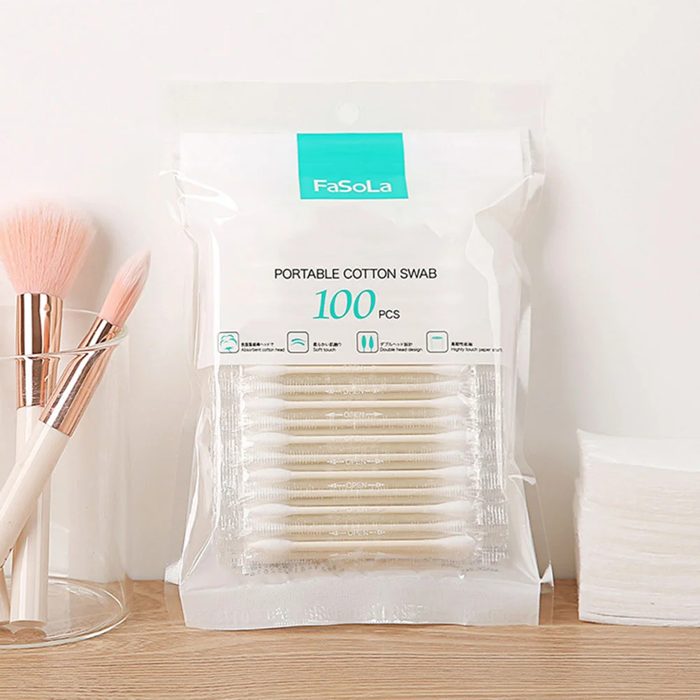 500pcs Disposable Double Head Cotton Swab Makeup Supplies Women Makeup Cotton Buds Tip Ear Clean Tools (100pcs in a Package, 5 P