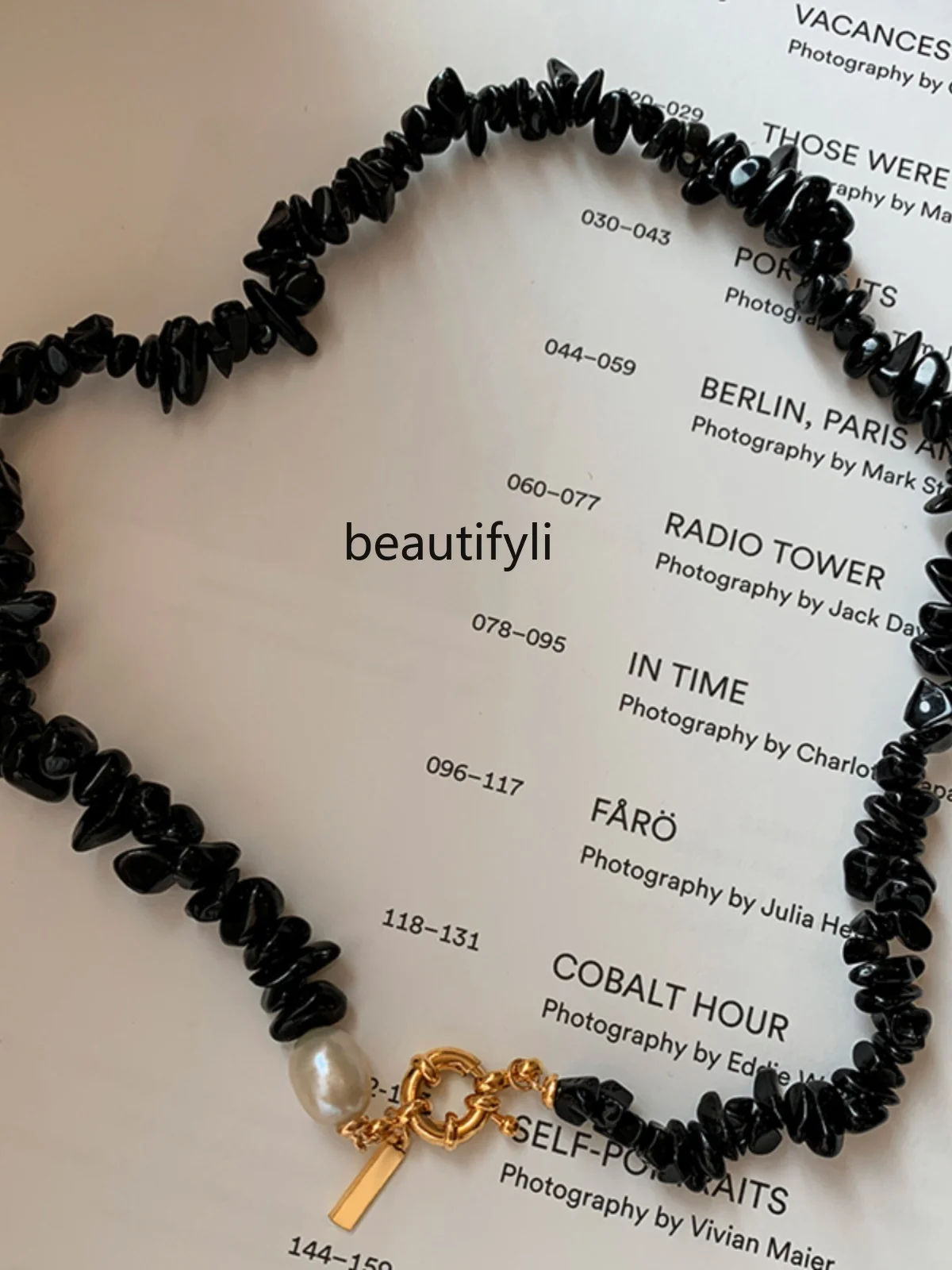 European Irregular Natural Stone Beaded Freshwater Pearl Necklace Female Niche High Sense Twin Clavicle Chain Neck Chain