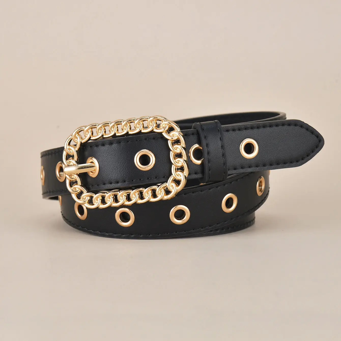 combination set belt with three ring alloy buckle decoration for women's trendy and versatile belt