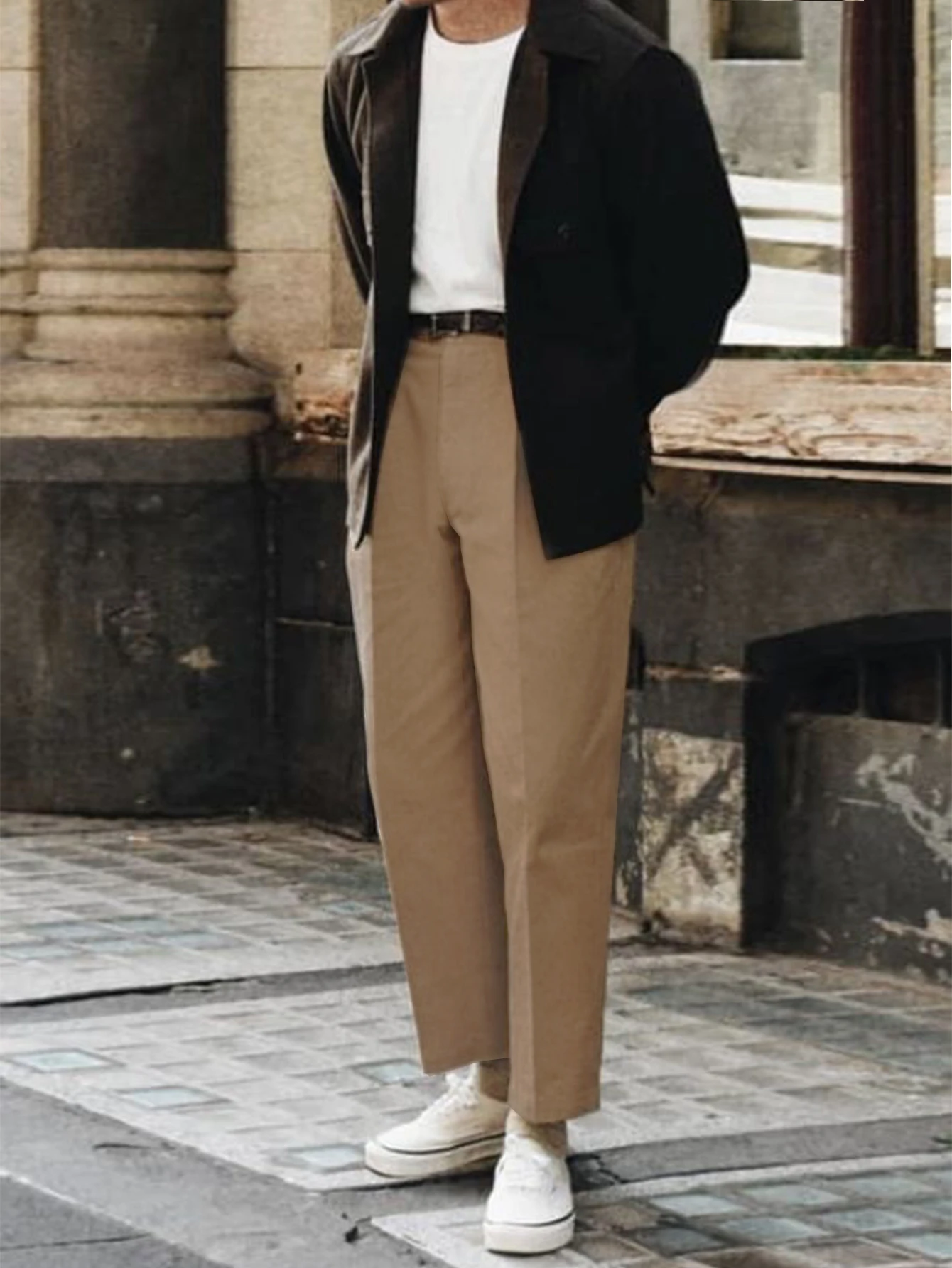 

Men's Elegant Neapolitan Solid Button Cuffed High Waist Nine-Piece Pants Autumn Winter New Arrival Casual Business Trousers