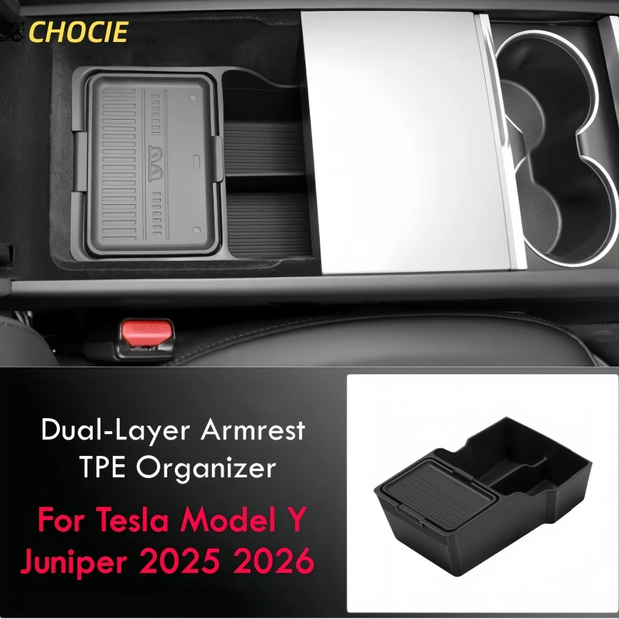 

Dual-Layer Armrest Organizer Tray for Tesla Model Y Juniper Launch 2025 2026 Center Console Storage Insert With Hidden Box