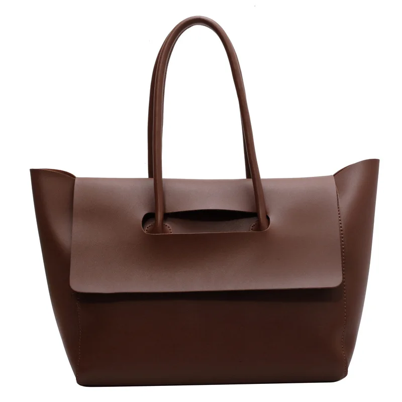 

Women Casual Commuting Bag Large Capacity PU Leather Vintage Shoulder Bag Solid Color Fashion Tote Handbag Retro Messenger Bag