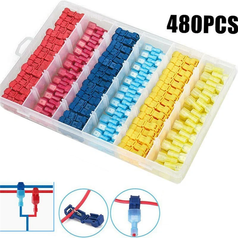 FAST-Ant Clamp T-Type Non-Break Line Main Line Branch Connector 480Pcs Nylon Insert Cold Press Terminal